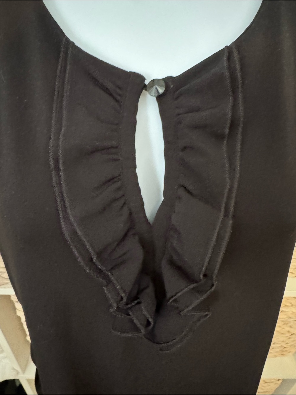 Black Ruffled Keyhole Women's Top - Picture 2 of 6